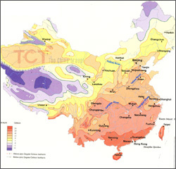 Average annual temperature map of China