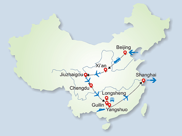 Beijing, Xian, Jiuzhaigou, Chengdu, Guilin, Shanghai Tour